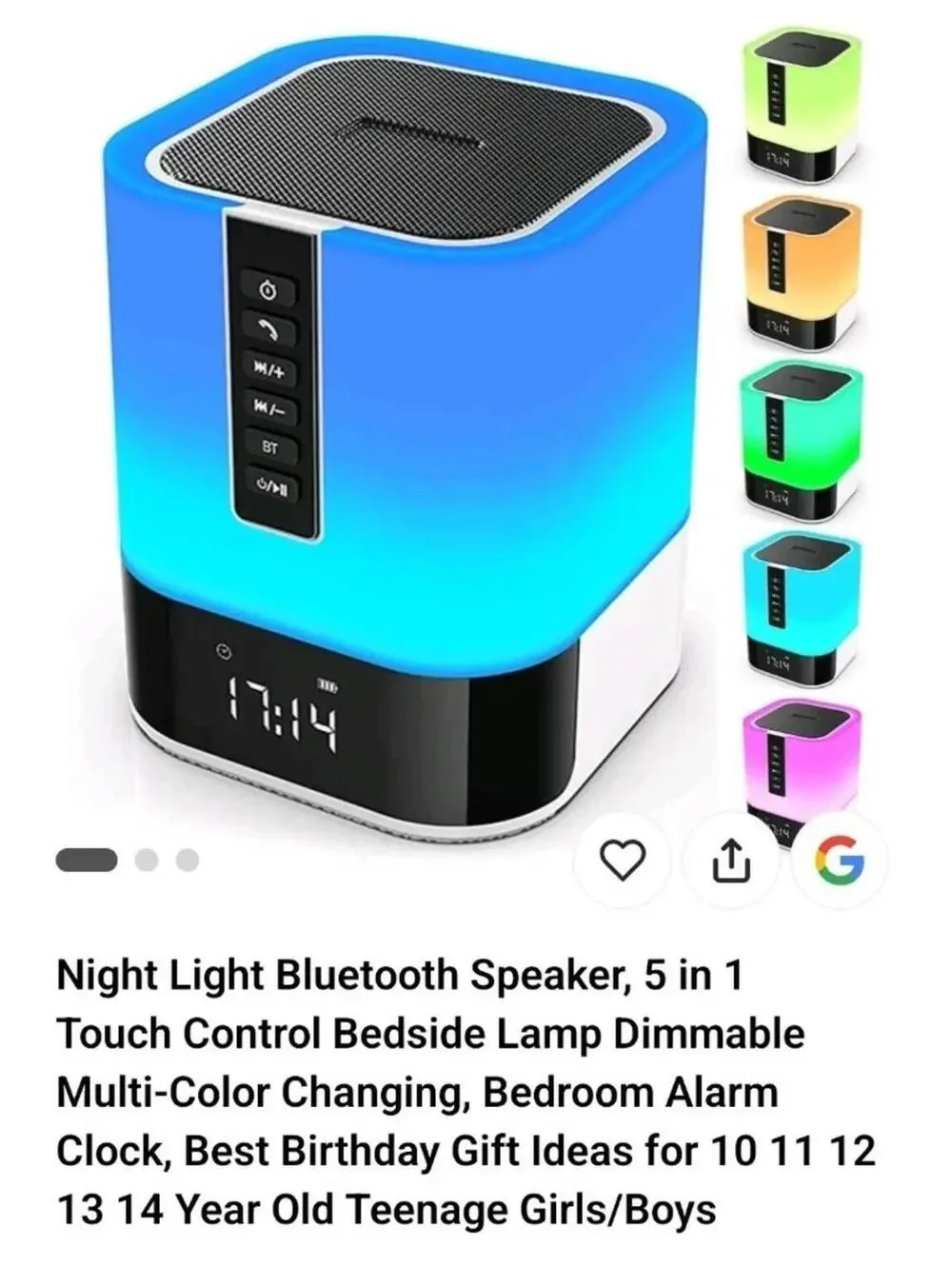 Hetyre Night Light Bluetooth Speaker, 5 in 1 Touch Control Bedside Lamp